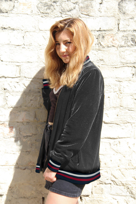 Bomber Jacket in Dark Grey Velvet 