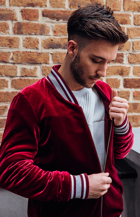 Bomber Jacket in Burgundy Velvet 