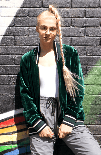Bomber Jacket in Emerald Green Velvet 