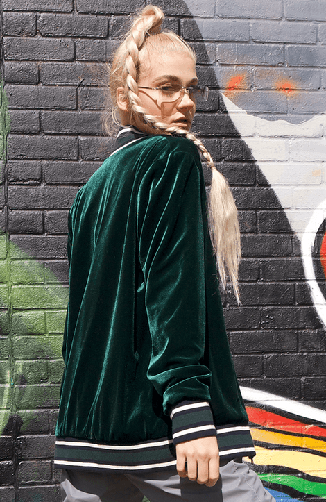 Bomber Jacket in Emerald Green Velvet 