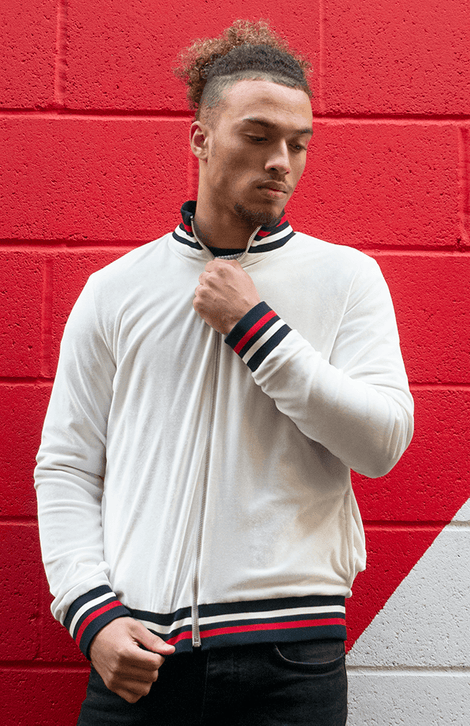 Bomber Jacket in White with Standing Collar HNYB