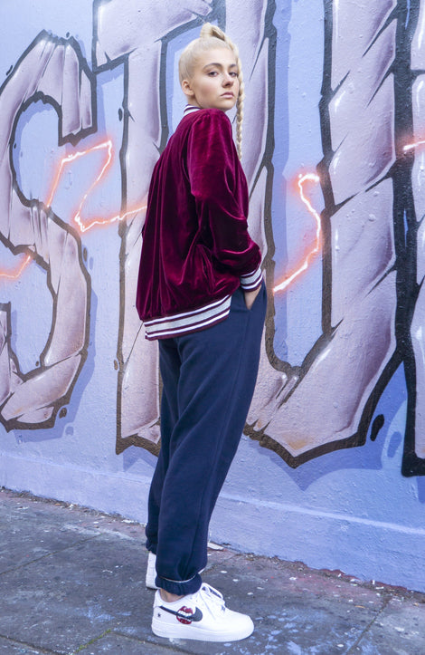 Bomber Jacket in Burgundy Velvet 