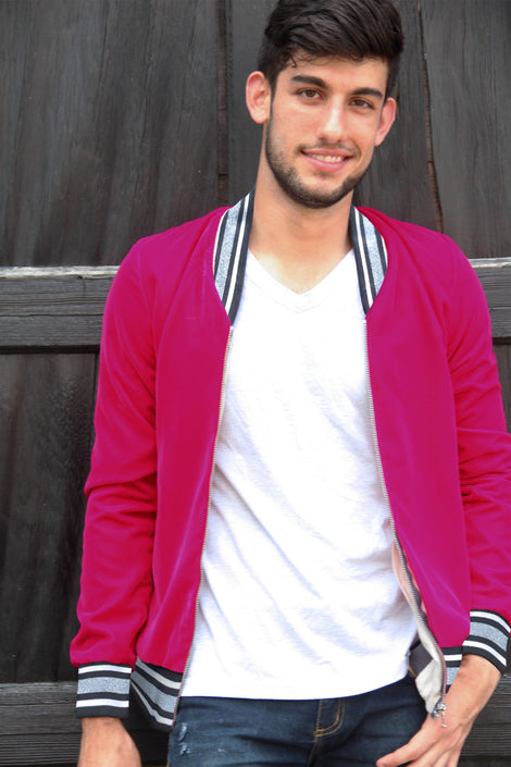 Unisex Bomber Jacket in Pink Velvet