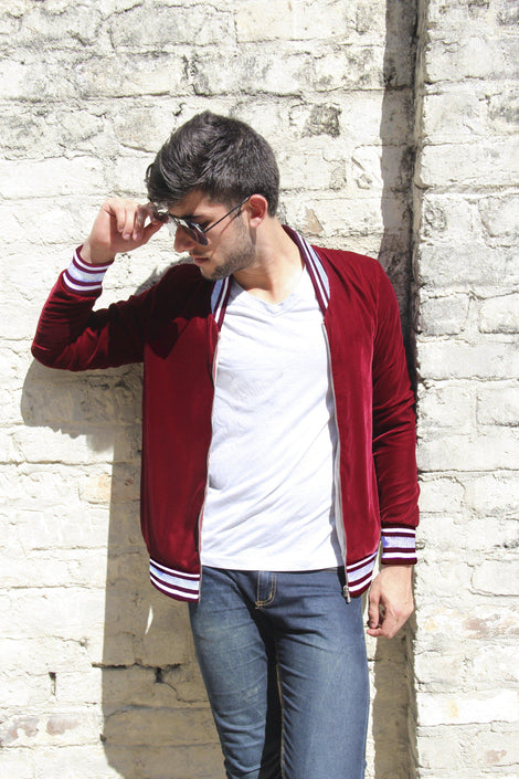 Bomber Jacket in Burgundy Velvet 